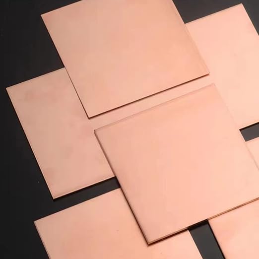 4 Pcs 99.9% Pure Copper Sheet, 4" x 4", 28 Gauge(0.3mm) Thickness, Double Sided Film Attached Copper Sheets Metal Plates for Crafting, Modelers, Jewelry, Repairs, Electrical