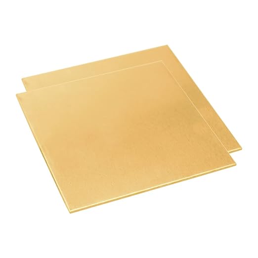 12 Gauge Brass Sheet，H62 Brass Plates Metal 0.079" Thickness x 3.9" Width x 3.9" Lenght, for Models, Crafts, Repairs, Electrical, 2Pcs