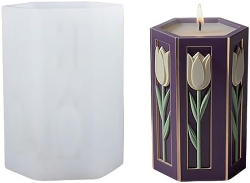 Tulip Flower Candle Molds,3D Floral Silicone Molds Pillar Candles Mold for Resin Casting Soap Making - DIY Wedding Decor Home Craft Supplies