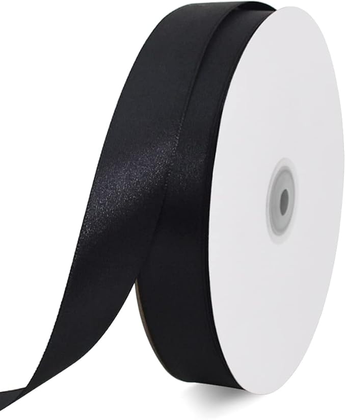 TONIFUL 1 Inch x 100yds Black Satin Ribbon, Thin Solid Color Satin Ribbon for Gift Wrapping, Crafts, Hair Bows Making, Wedding Party Decoration, Sewing, Halloween, Floral Bouquets, Christmas