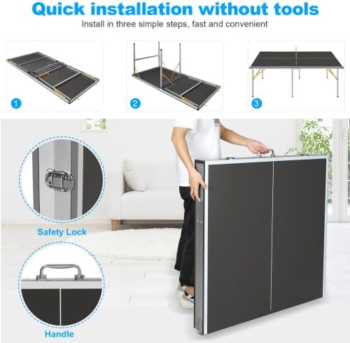 4.5FT/6FT/8FT Mid-Size Table Tennis Table Ping-Pong Table Set Foldable & Portable Table Indoor Outdoor for Family Game