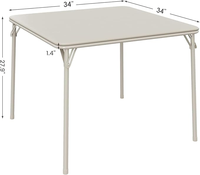 Folding Card Table, 34 Inch Portable Square Game Table with Collapsible Legs, Multifunctional Foladable Table with PU Padded Tabletop for Home, Parties, Picnics, Games, 1 Piece, Beige