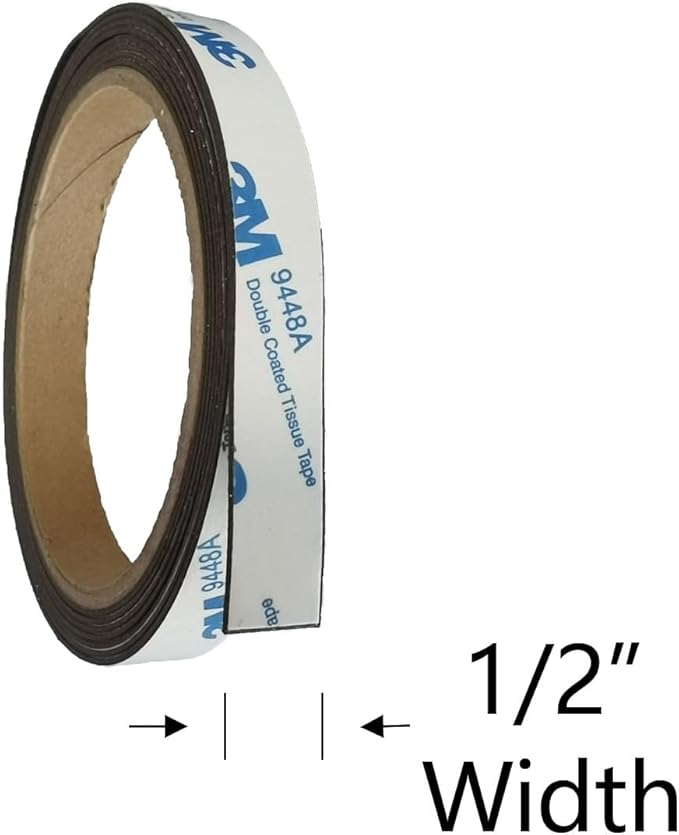 1/2 Inch Neodymium Flexible Magnet Strip, Magnetic Rubber Tape with 3M Self-Adhesive (84 Inches),Magnetic Tape Strips Roll with 3M Adhesive Backing, Flexible Sticky Magnet Tape