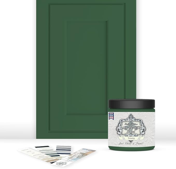 ALL-IN-ONE Paint, Durable cabinet and furniture paint. Built in primer and top coat, no sanding needed. Includes our 30 featured color card - Trinity (green), 8oz Sample