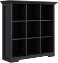 Cube Storage Bookcase with Base - Wooden 3 Tiers Floor Standing Open Shelf Cabinet for Home and Office, 9-Cube Lattice Bookshelf, Black