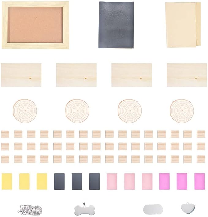 Longer 77pcs Laser Engraving Material Kit DIY Material Package for Custom Business Card Metal Plywood Pet ID Keychain