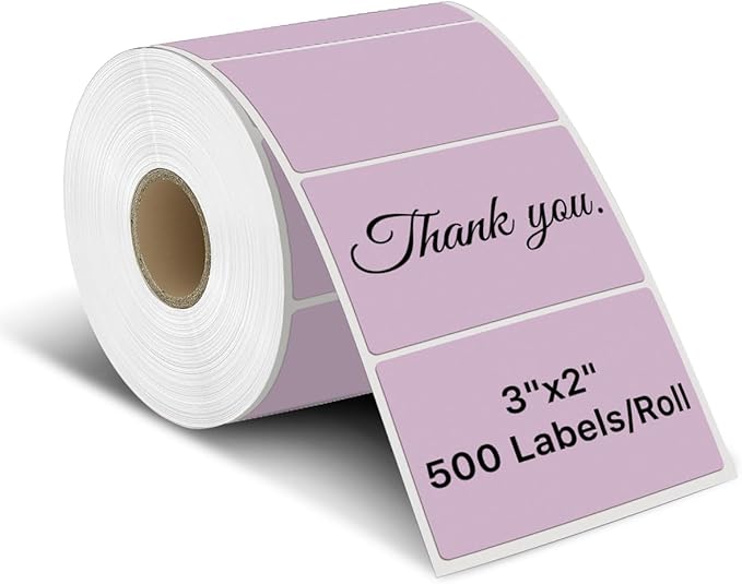 iEager 3" x 2" Thermal Labels, Rectangle Thermal Printer Stickers, Self-Adhesive Durable Sticker with Perforation Line, 500 Labels/Roll, Purple