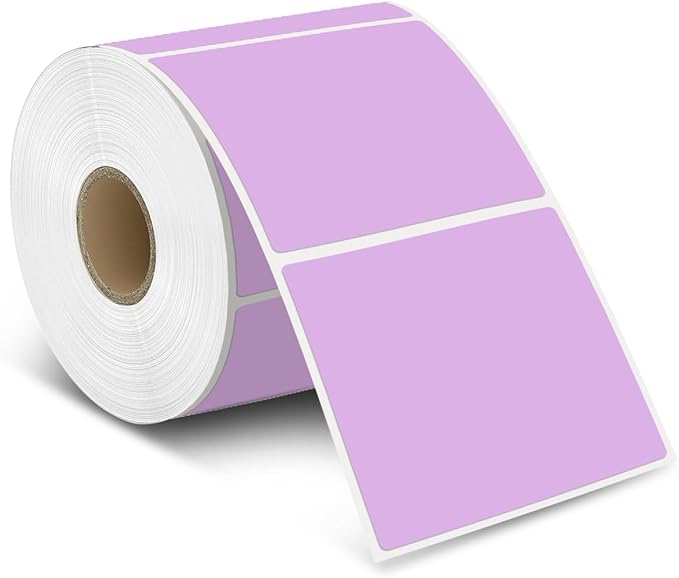 iEager Purple Square Thermal Label Stickers, 3" x 3" Self-Adhesive Square Direct Thermal Labels with Perforation Line, 500 Sheets/Roll
