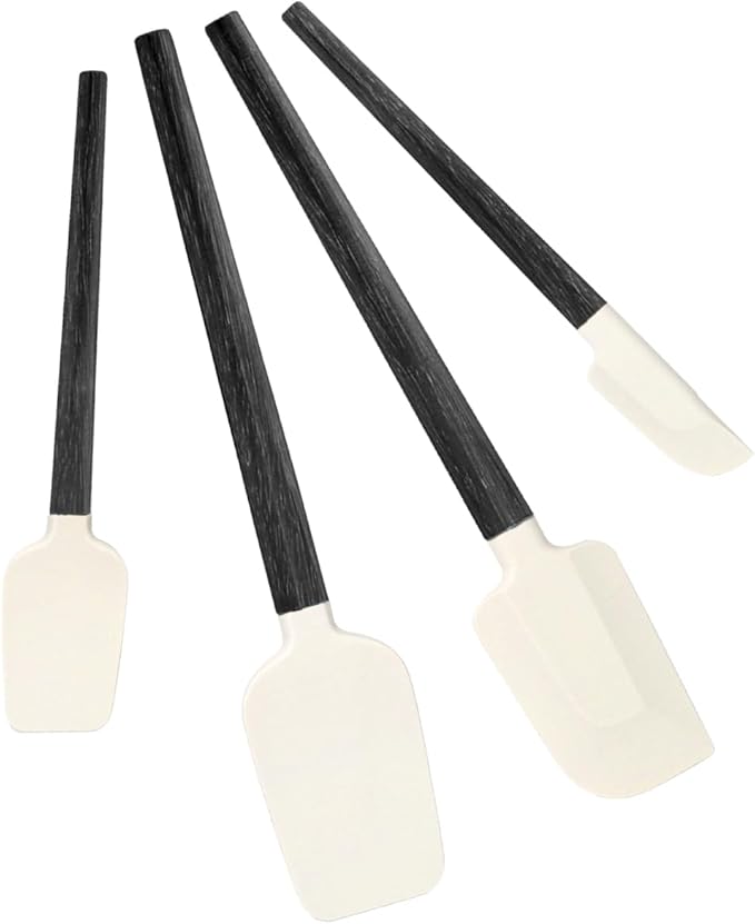 Silicone Spatula Set, Food Grade Rubber Spatula-4 Piece Nonstick Rubber Spatulas, Spoonula, Jar Scraper for Cooking, Baking, Mixing, Frosting - Heat Resistant Up to 600°F (Spatulas-Black)