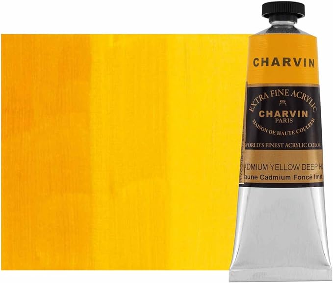 Charvin Extra Fine Professional Acrylic Paint - Cadmium Yellow Deep Hue, 60ml Tube, Triple-Milled, Lightfast Pigments, Open Stock Artist Acrylic Paints in Nature-Inspired Hues