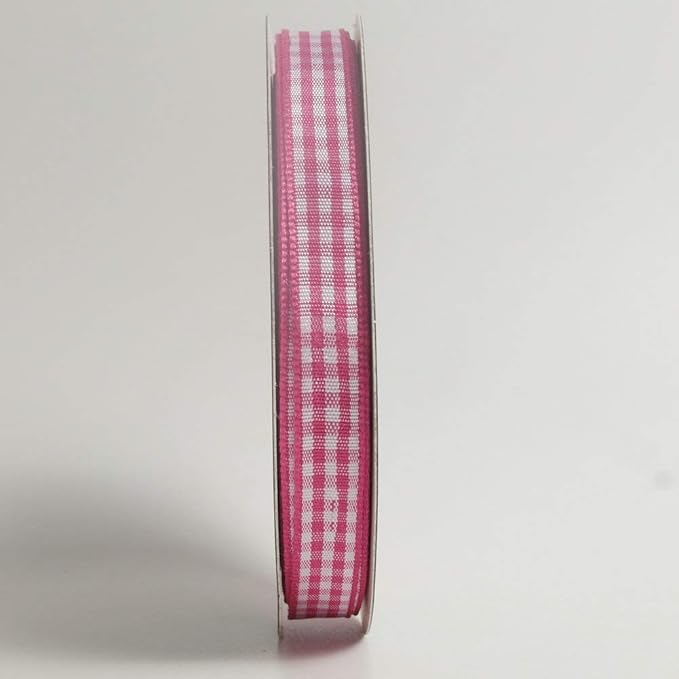 Pink and White Gingham Ribbon Hot Pink Gingham Ribbon 25 Yards Each Roll 100% Polyester (3/8", Hot.Pink)