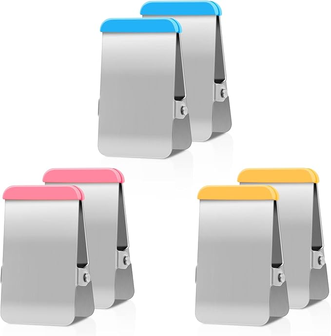 Chip Clips Heavy Duty, 12 Pack Chip Bag Clip with Colored Silicone, Stainless Steel Bag Clips for Food Snack, Flat Metal Clamp for Office Kitchen