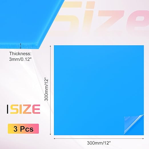 uxcell 3Pcs Acrylic Sheets 12x12 Inch Acrylic Panel 1/8 Inch-3mm Plastic Board for Picture Frames Sign Holders DIY Display Projects Craft, Blue