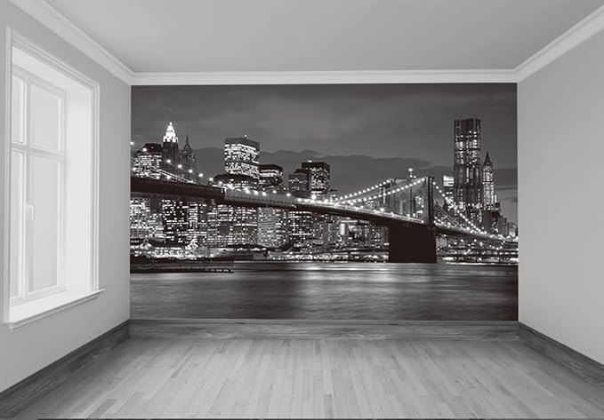 Brooklyn Bridge and New York City Wall Murals Large Photo Wallpaper Murals for Wall Living Room Bedroom Dining Room(Not Self-Adhesive) 151inchx105inch (385x268cm)