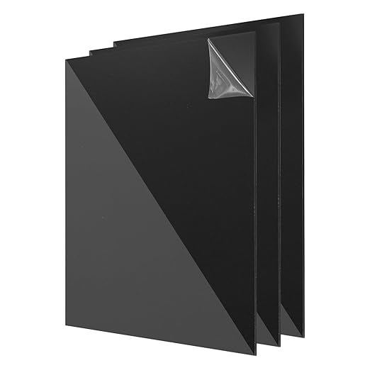 uxcell 3Pcs Acrylic Sheets 8x8 Inch Acrylic Panel 1/8 Inch-3mm Plastic Board for Picture Frames Sign Holders DIY Display Projects Craft, Clear Black