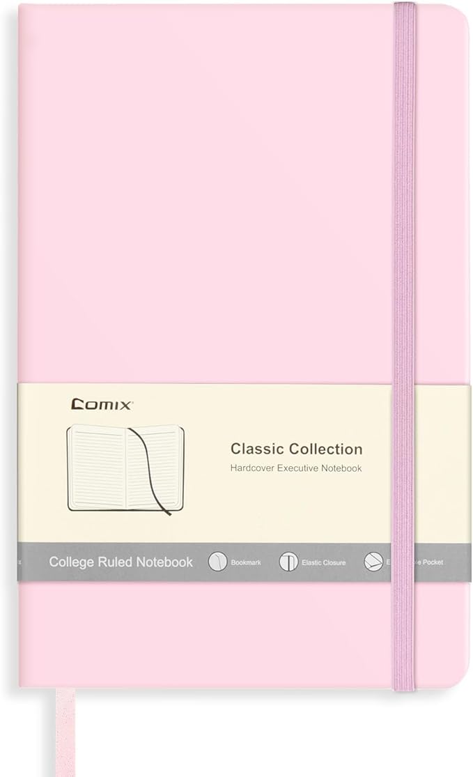 Comix Lined Journal Notebook for Women Men, Journaling Notebooks for Office School Home, Pink, 240 Pages, 5.5" x 8.3", College Ruled, A5, Hardcover