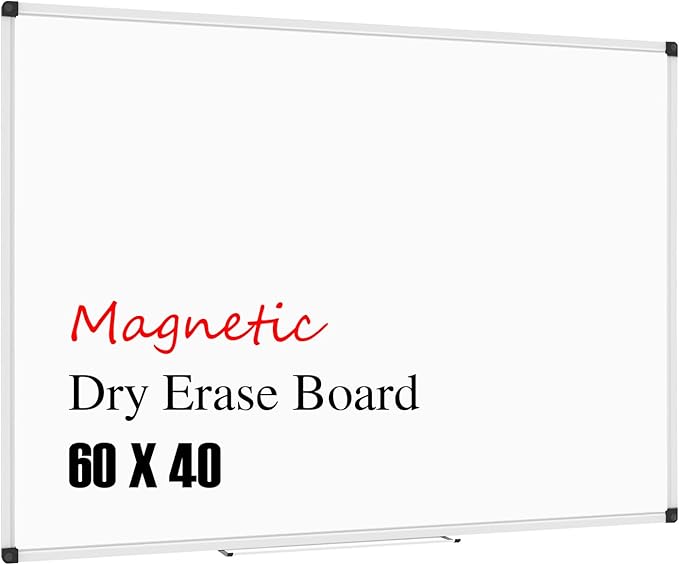 XBoard Large Magnetic Whiteboard 60 x 40 Inch, Dry Erase Board for Wall with Marker Tray | Aluminum Frame Message Presentation Board for Office School Homeschool