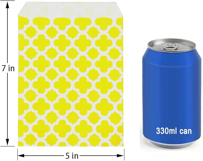 KEYYOOMY 100 Pcs Yellow Candy Buffet Bags Small Cookie Bags Polka Dot Paper Treat Bag for Wedding Birthday Party (5 inch x 7 inch)