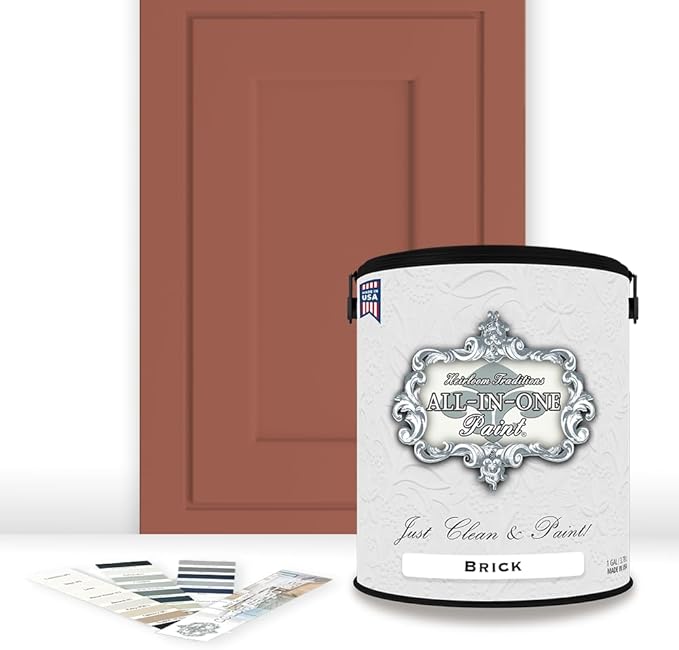 ALL-IN-ONE Paint, Durable cabinet and furniture paint. Built in primer and top coat, no sanding needed. Includes our 30 featured color card - Brick (burnt cinnamon), Gallon
