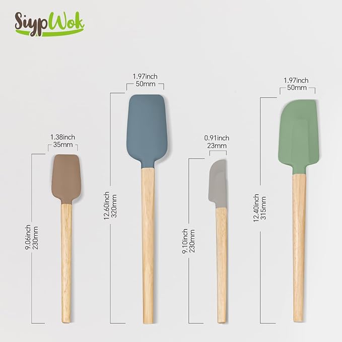 Silicone Spatula Set, Food Grade Rubber Spatula-4 Piece Nonstick Rubber Spatulas, Spoonula, Jar Scraper for Cooking, Baking, Mixing, Frosting - Heat Resistant Up to 600°F (Spatulas-Colorful)