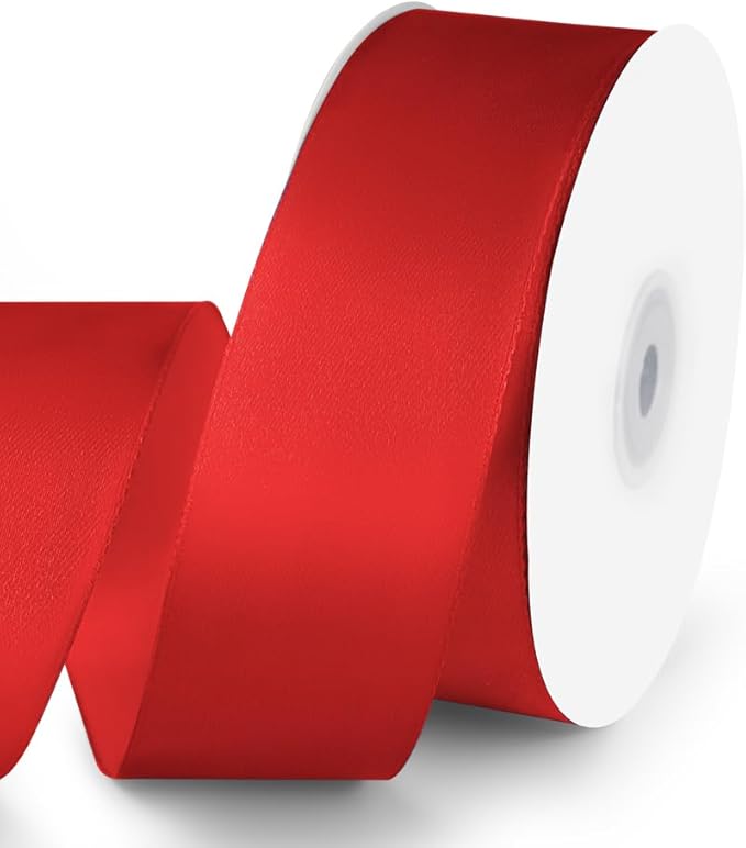 KMER LIFE 1-1/2" Wide x 50 Yards Red Single Faced Polyester Satin Ribbon - Perfect for Wedding Decor, Wreath, Crafts, Gift Wrapping & Other Projects