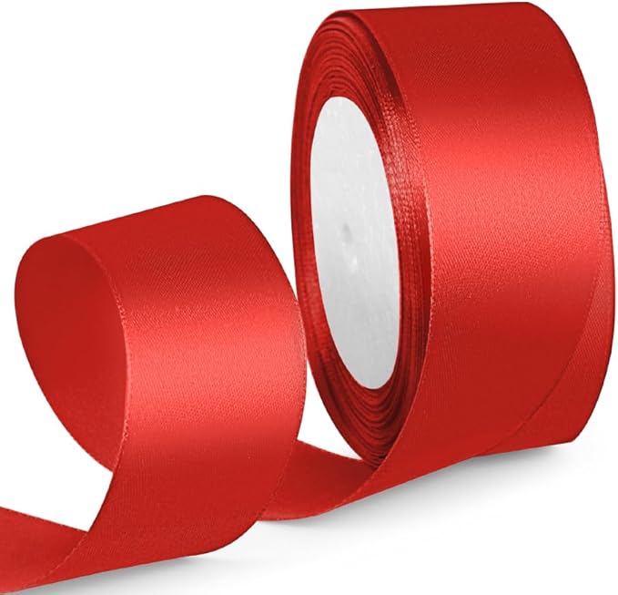 1-1/2 Inch 25 Yards Satin Ribbon Red, Solid Color Fabric Ribbon for Gift Wrapping, Wedding, Polyester Gift Ribbon for Birthday Party Decoration, Craft, Hair, Floral, Sewing