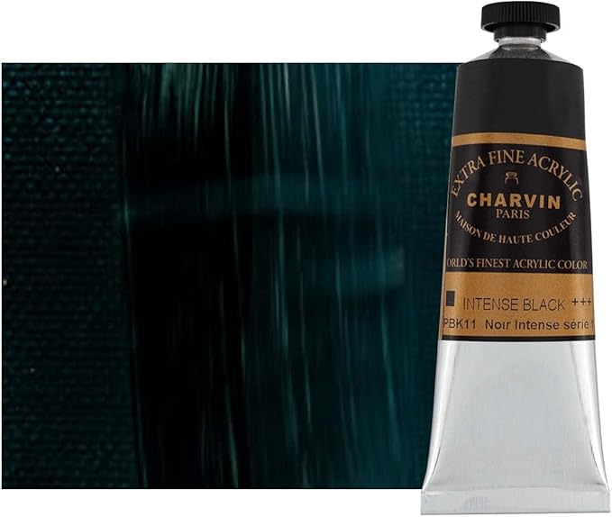 Charvin Extra Fine Professional Acrylic Paint - Intense Black, 60ml Tube, Triple-Milled, Lightfast Pigments, Open Stock Artist Acrylic Paints in Nature-Inspired Hues