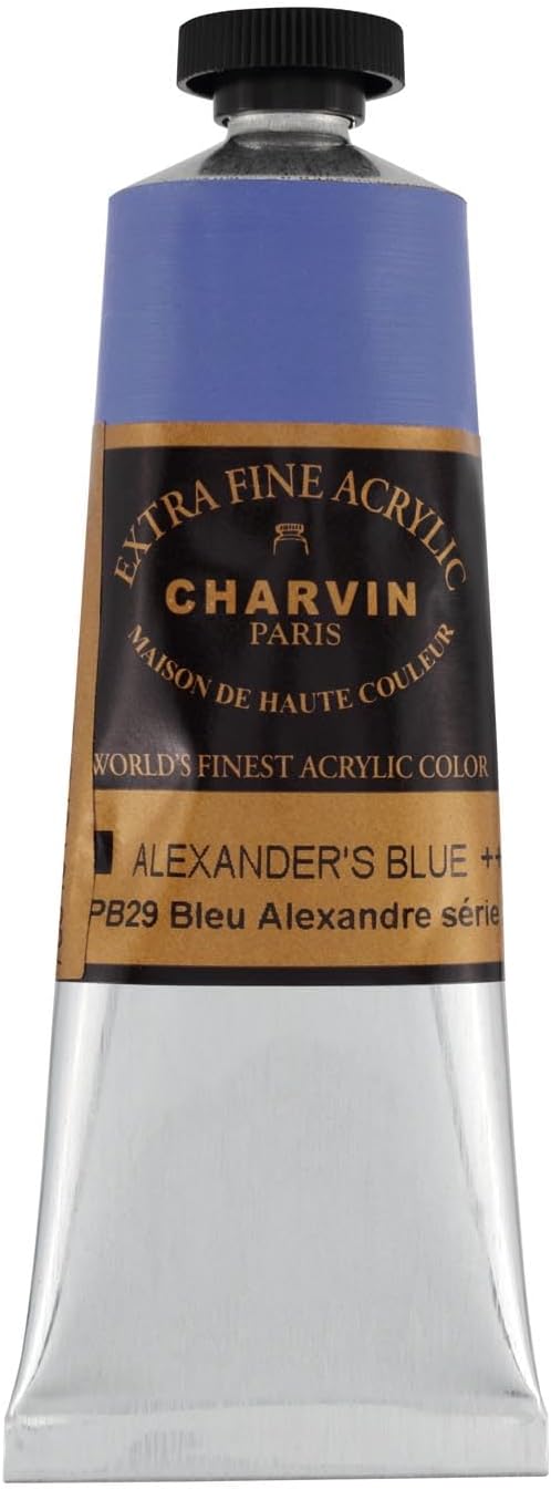 Charvin Extra Fine Professional Acrylic Paint - Alexander's Blue, 60ml Tube, Triple-Milled, Lightfast Pigments, Open Stock Artist Acrylic Paints in Nature-Inspired Hues