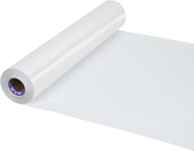 HTV Iron on Vinyl 12Inch by 12ft Roll Heat Transfer Vinyl for T-Shirt HTV Vinyl Rolls for All Cutter Machine - Easy to Cut & Weed for Heat Transfer Design (12ft, White)