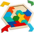 Skrtuan Wooden Hexagon Puzzle for Kid Adults Brain Teaser Blocks Puzzles Games Toy Shape Pattern Block Tangram Geometry Logic IQ STEM Montessori Educational Gift for Kids Children Boys Girls