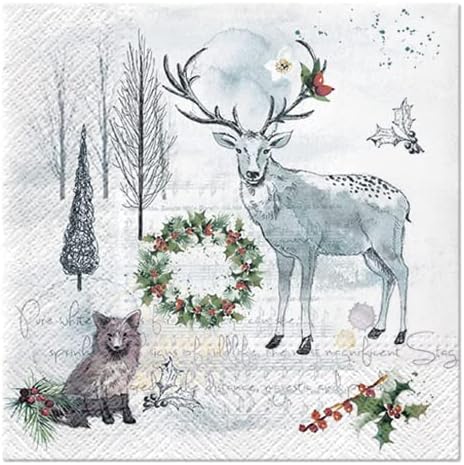 20-ct 13x13 Christmas Paper Decoupage Napkins, 3-Ply Servilletas Tissue Napkin for Dinner and Parties, Disposable Napkins (Animal Winter)