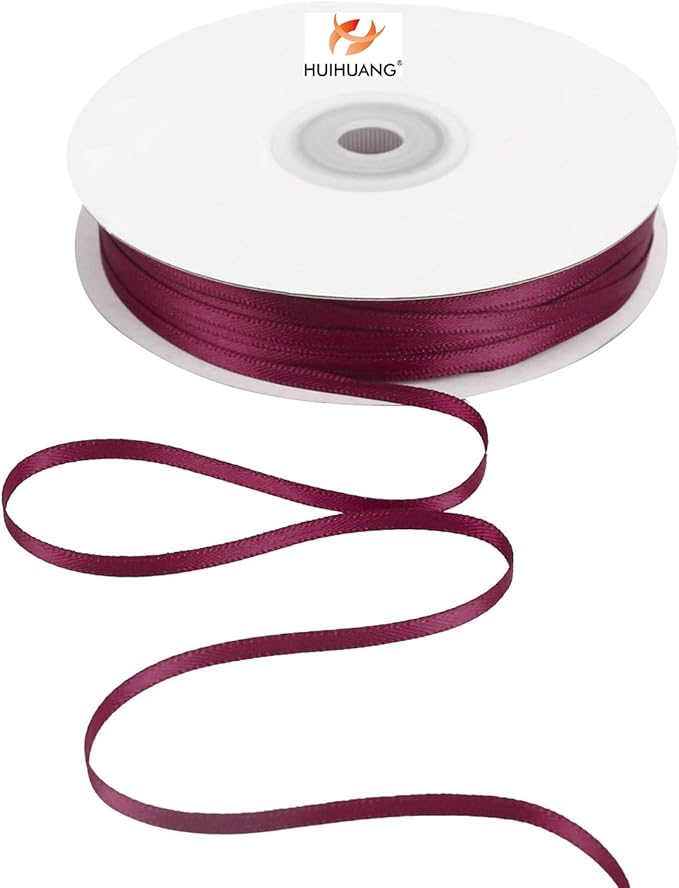HUIHUANG Solid Color Satin Ribbon 1/8 inch x 100 Yards Double Faced Thin Ribbon Roll for Crafts Gift Wrapping DIY Bows Bouquet Decoration (Burgundy)