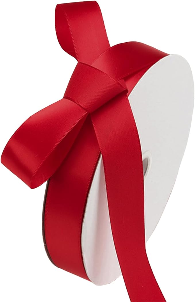 1" x 100 Yards Burgundy Polyester Satin Ribbon Single Faced Bulk Fabric Ribbons for Gift Wrapping, Crafting, Bows Making, Flower Bouquet, Wedding, Home Decor