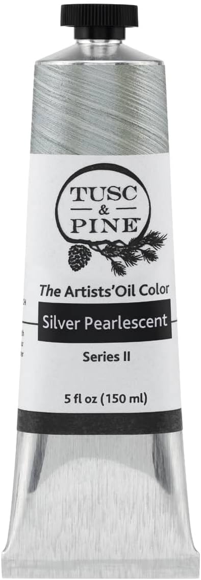Tusc & Pine Artist Oil Paint - Silver Pearlescent, 150 ml, Non-Yellowing, Rich & Creamy Consistency, Maximum Pigment Load, Small Batch Milled Oil Paints Made in the USA for Professional Artists