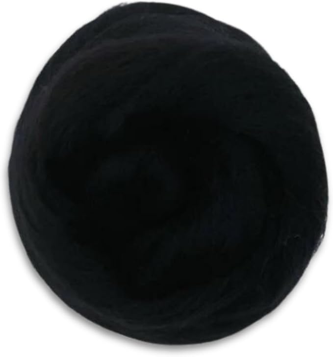 Revolution Fibers Dyed Corriedale Wool | 8.2 Ounces of Premium Combed Wool Top | 26 Micron, 100% Pure Corriedale Wool Roving, Ethically Sourced (Raven Black)