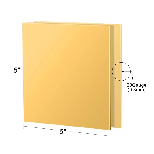 2 Pcs Brass Sheet, 6" x 6", 20 Gauge(0.8mm) Thickness, No Scratches, Film Attached Brass Plates