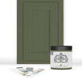 ALL-IN-ONE Paint, Durable cabinet and furniture paint. Built in primer and top coat, no sanding needed. Includes our 30 featured color card - Crete (olive green), 8oz Sample
