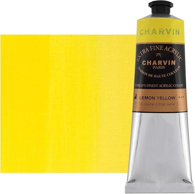 Charvin Extra Fine Professional Acrylic Paint - Lemon Yellow, 150ml Tube, Triple-Milled, Lightfast Pigments, Open Stock Artist Acrylic Paints in Nature-Inspired Hues