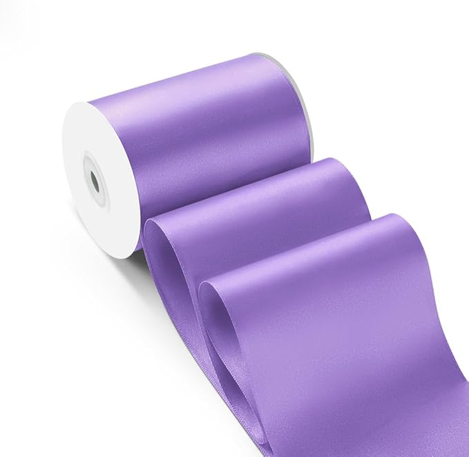 4 Inch 25 Yard Wide Satin Ribbon Light Purple, Solid Fabric Large Ribbon Roll for Cutting Ceremony Wedding Opening Party Decoration, Chairs, Sewing, Festival Pageant Sashes