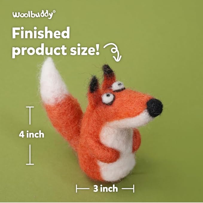 𝗪𝗼𝗼𝗹𝗯𝘂𝗱𝗱𝘆 𝗡𝗲𝗲𝗱𝗹𝗲 𝗙𝗲𝗹𝘁𝗶𝗻𝗴 𝗞𝗶𝘁 Fox Animal Project for Beginners and Adults – Includes Wool, 2 Felting Needles, and Instructions
