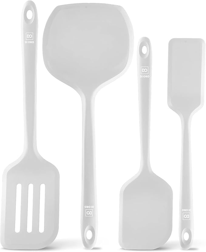 New DI ORO Seamless Series Moda 4-Piece Silicone Turner Spatula Set - 600°F Heat-Resistant Flexible Kitchen Spatulas for Nonstick Cookware - Flippers for Eggs & Pancakes - Utensils for Cooking (Stone)