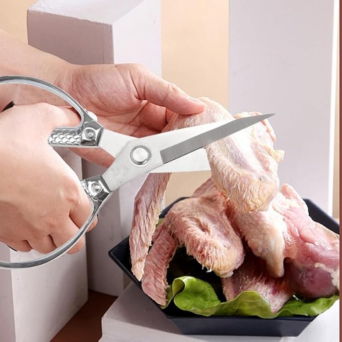Silver Kitchen Scissors -Heavy Duty & All Purpose, Stainless Steel, Ideal for office & Home Use, Industrial Grade