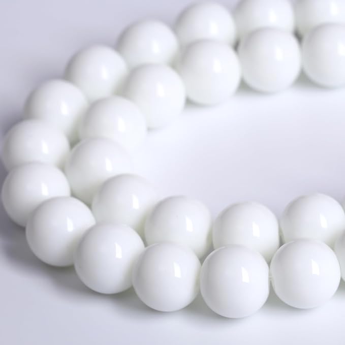 8MM Natural Stone White Porcelain Agate Beads Round Loose Stone Beads for Jewelry and Bracelets Making 90pcs 2 Strands 32"