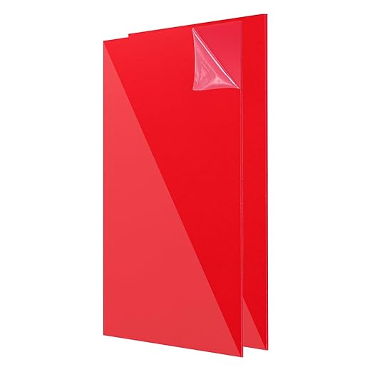 uxcell 2Pcs Acrylic Sheets 12x8 Inch Acrylic Panel 1/8 Inch-3mm Plastic Board for Picture Frames Sign Holders DIY Display Projects Craft, Clear Red