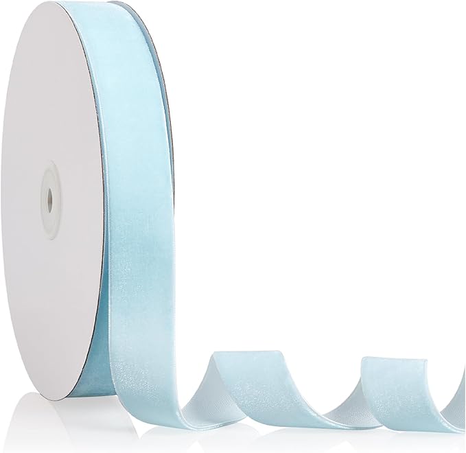 1" X 20 Yards Baby Blue Velvet Ribbon for Christmas Tree Wreath Decoration Handmade Crafts Ornaments Gift Wrapping & Bow Making