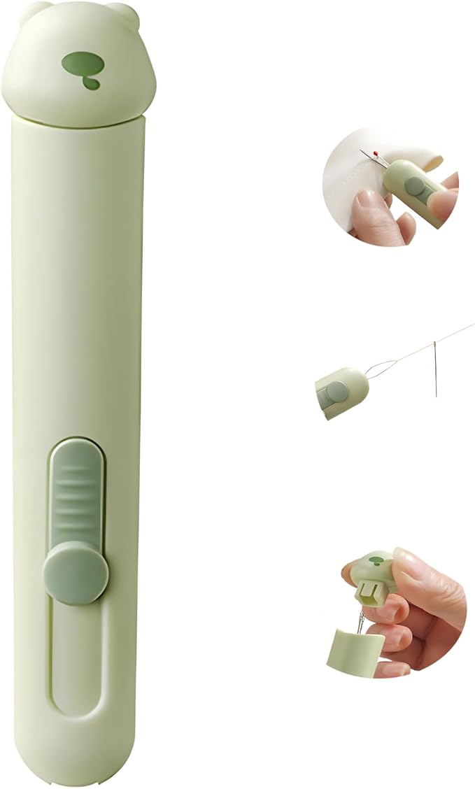 3-in-1 Automatic Needle Threader with 2 Hand Sewn Needles,Needle Threaders for Hand Sewing/Denim/Silk/Embroidery,Professional Tool for Quilting & Clothing Repair (Green)