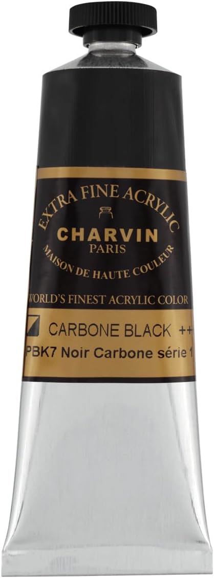 Charvin Extra Fine Professional Acrylic Paint - Carbon Black, 150ml Tube, Triple-Milled, Lightfast Pigments, Open Stock Artist Acrylic Paints in Nature-Inspired Hues