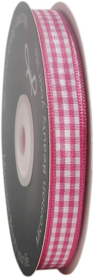 Pink and White Gingham Ribbon Hot Pink Gingham Ribbon 25 Yards Each Roll 100% Polyester (3/8", Hot.Pink)