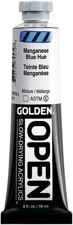 OPEN Slow-Drying Acrylics by GOLDEN, Manganese Blue Hue, 2 fl oz. tube, Professional Acrylic Paint, Transparent