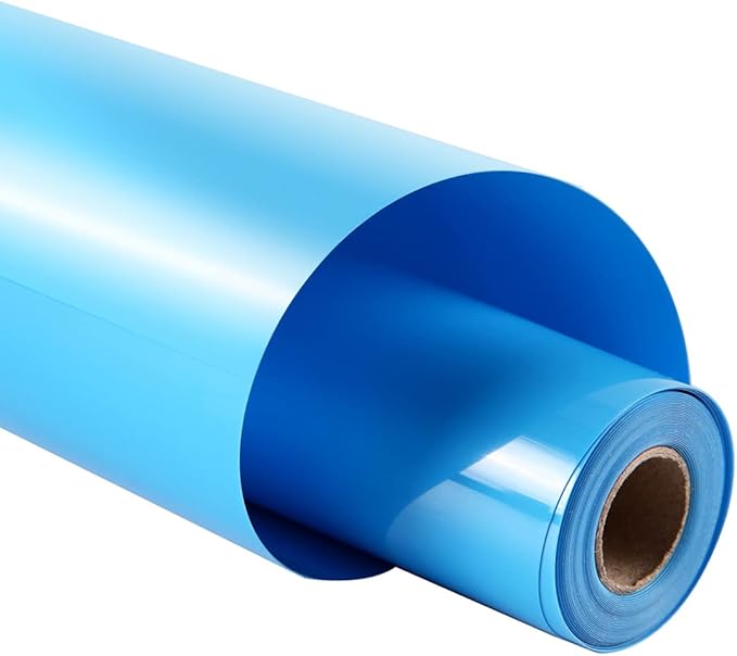 Guangyintong Lake Blue Heat Transfer Vinyl HTV Rolls, 12" x 8ft, 1 Roll, Iron On Vinyl for T-Shirts, Glossy Surface, Easy to Cut & Weed